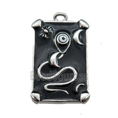 copper Tarot Card pendant with black enamel, platinum plated