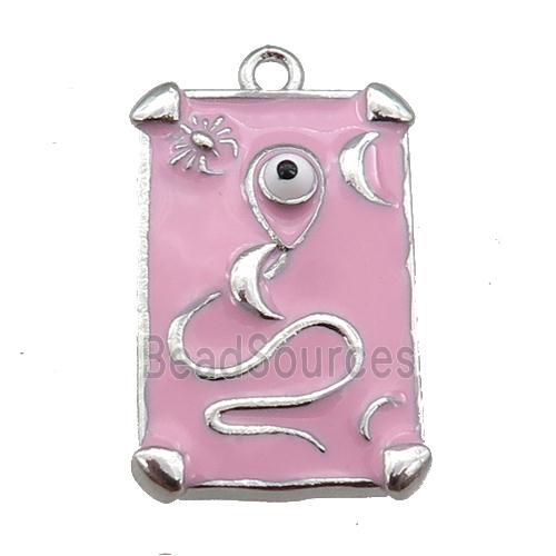 copper Tarot Card pendant with pink enamel, platinum plated