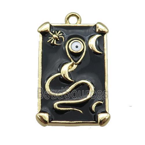 copper Tarot Card pendant with black enamel, gold plated