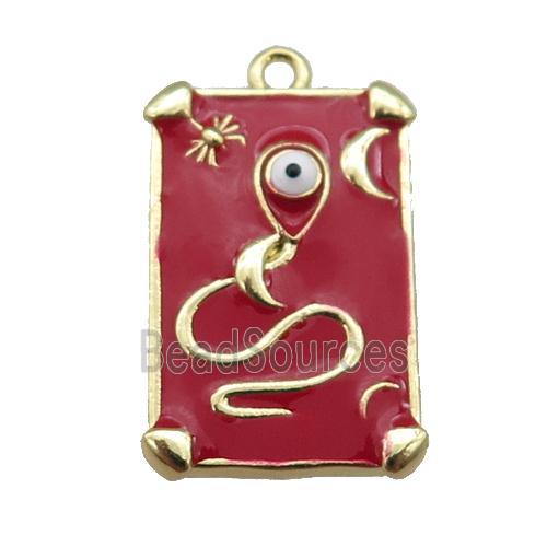 copper Tarot Card pendant with red enamel, gold plated