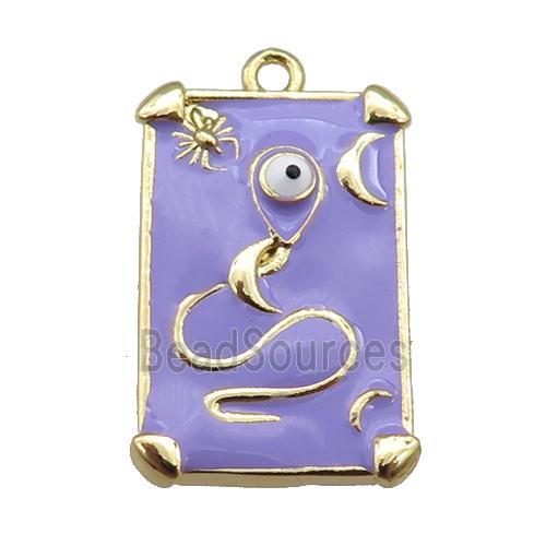 copper Tarot Card pendant with lavender enamel, gold plated