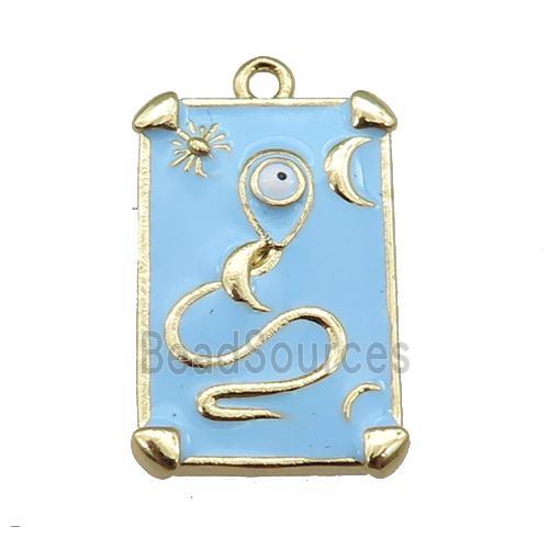 copper Tarot Card pendant with blue enamel, gold plated