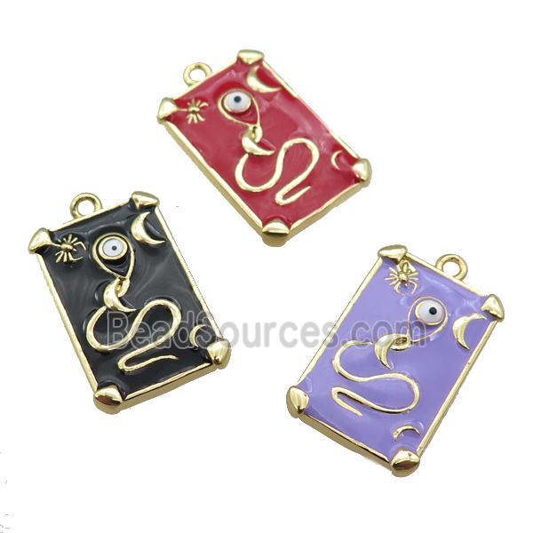 copper Tarot Card pendant with enamel, gold plated, mixed