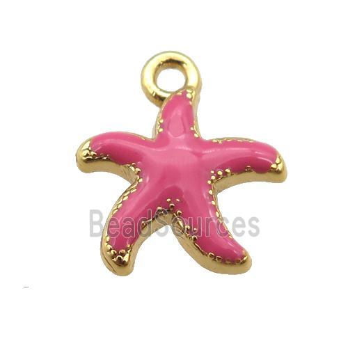 copper Starfish pendant with hotpink enamel, gold plated