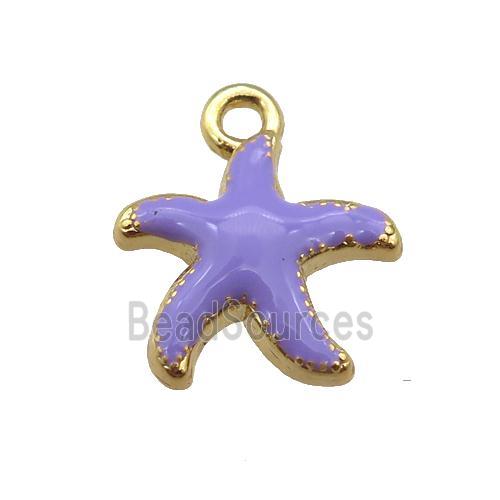 copper Starfish pendant with lavender enamel, gold plated