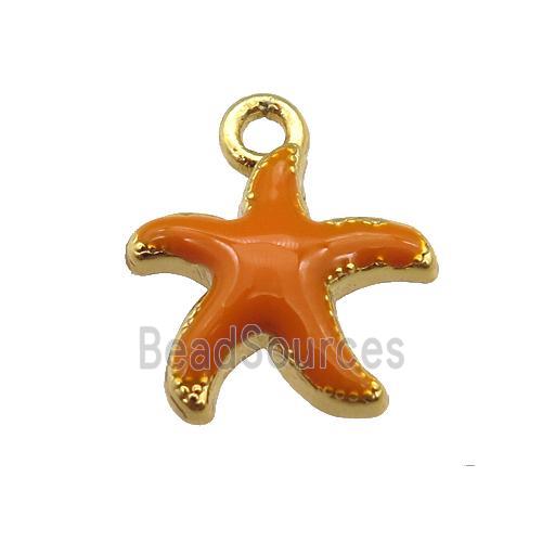 copper Starfish pendant with brown enamel, gold plated