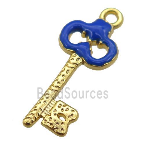 copper Key pendant with royalblue enamel, gold plated