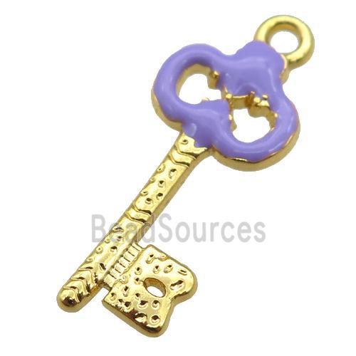 copper Key pendant with lavender enamel, gold plated