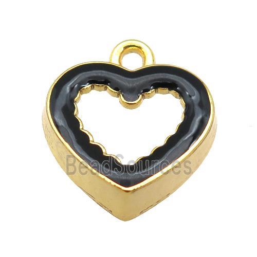 copper Heart pendant with black enamel, gold plated