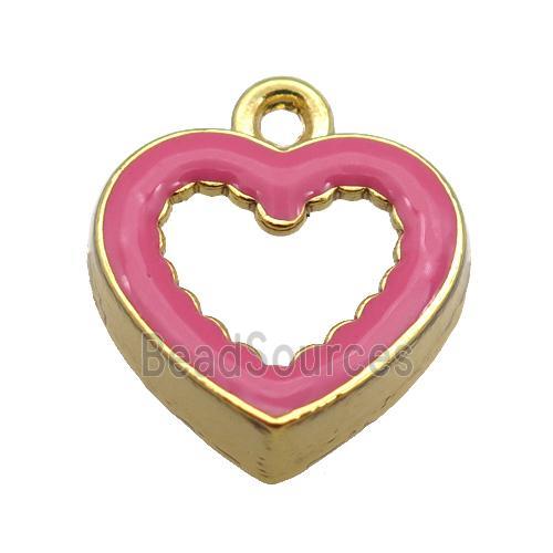 copper Heart pendant with hotpink enamel, gold plated