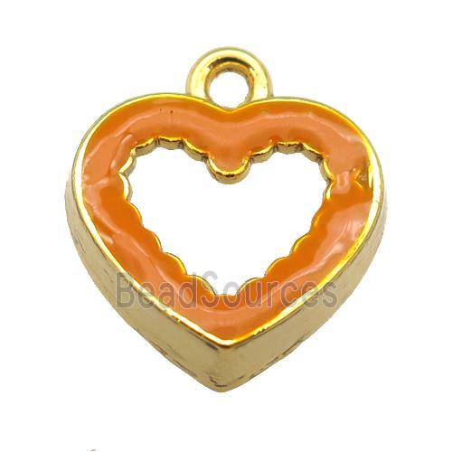 copper Heart pendant with orange enamel, gold plated