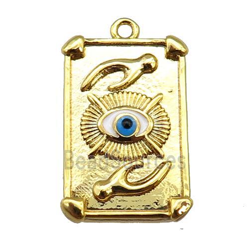 copper Tarot Card pendant with white enamel eye, hand, gold plated