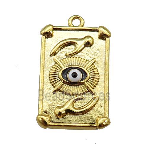 copper Tarot Card pendant with black enamel eye, hand, gold plated