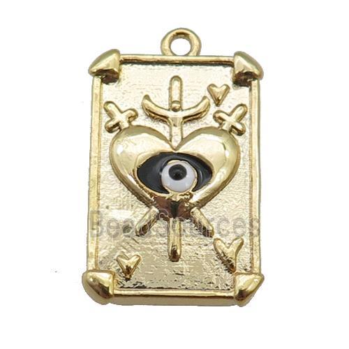 copper Tarot Card pendant with black enamel eye, sword, gold plated