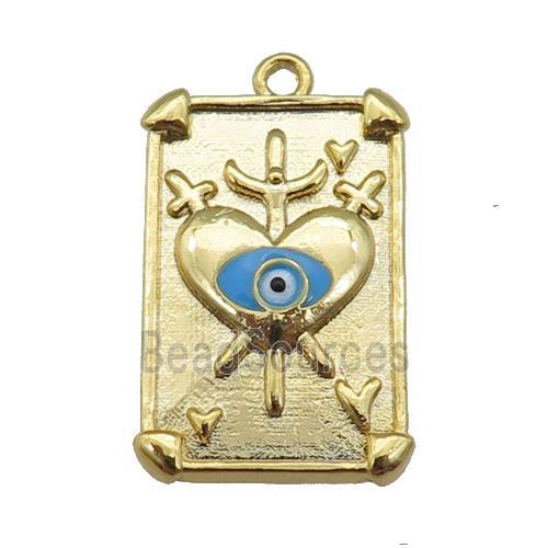 copper Tarot Card pendant with blue enamel eye, sword, gold plated