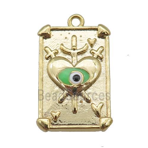 copper Tarot Card pendant with green enamel eye, sword, gold plated