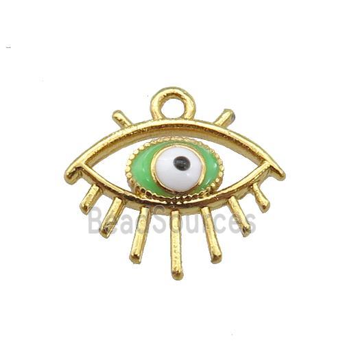 copper Evil eye pendant with green enamel, gold plated