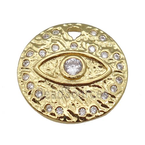 copper Eye charm pendant paved zircon, circle, gold plated