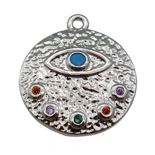 copper Eye charm pendant paved zircon, circle, platinum plated