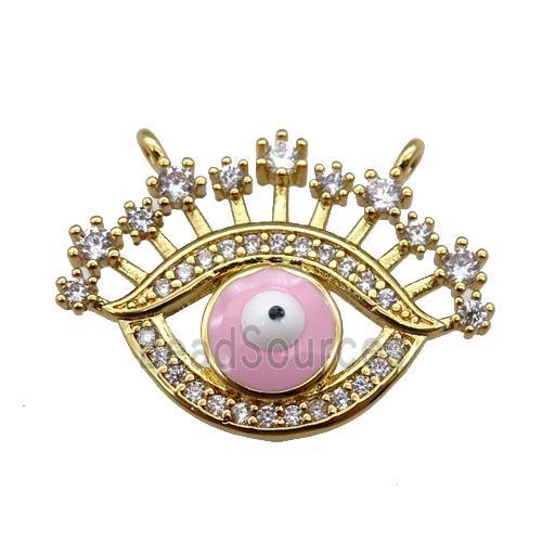 copper Eye pendant paved zircon with pink enamel, gold plated