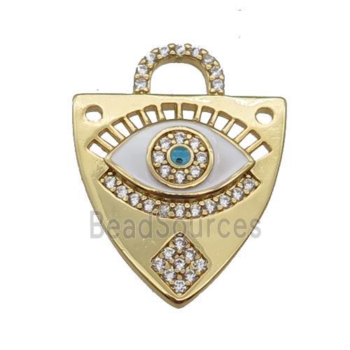 copper shield pendant paved zircon with white enamel Eye, gold plated