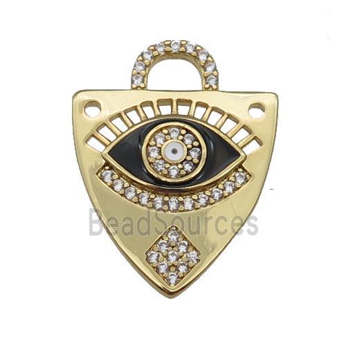 copper shield pendant paved zircon with black enamel Eye, gold plated