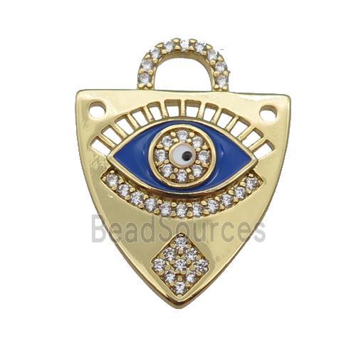 copper shield pendant paved zircon with blue enamel Eye, gold plated