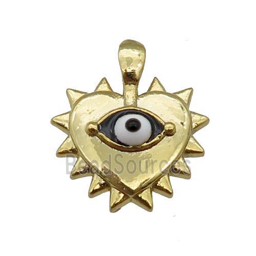 copper Heart pendant with black enamel evil eye, gold plated