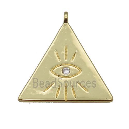 copper Triangle pendant with eye paved zircon, gold plated