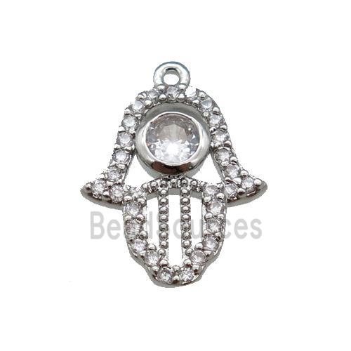 copper hamsahand pendant paved zircon, platinum plated