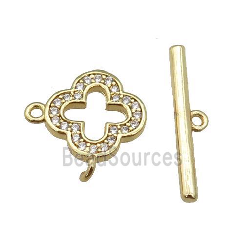 copper Toggle Clasp paved zircon, clover, gold plated