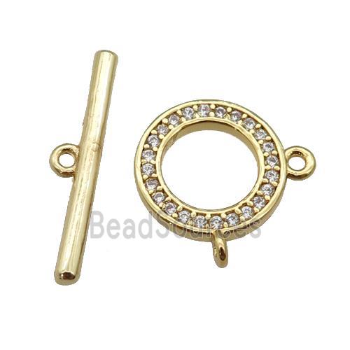 copper Toggle Clasp paved zircon, circle, gold plated