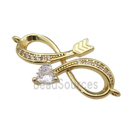 copper Infinity connector paved zircon, gold plated