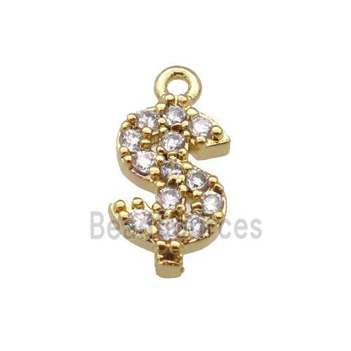 copper Dollar Symbols pendant paved zircon, gold plated