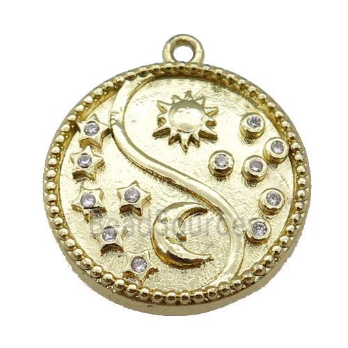 Copper Taichi Pendant Pave Zirconia Yinyang Sun Moon Gold Plated