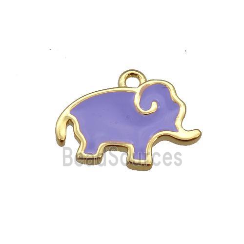 copper elephant pendant with lavender enamel, gold plated