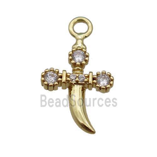 copper sword pendant paved zircon, gold plated