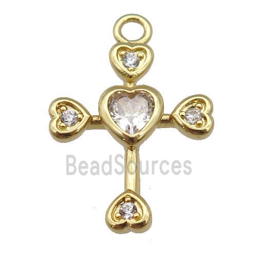 copper cross pendant paved zircon, gold plated