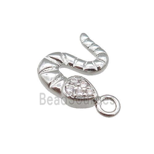 copper snake pendant paved zircon, platinum plated