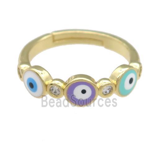 copper Ring with enamel evil eye, adjustable, gold plated