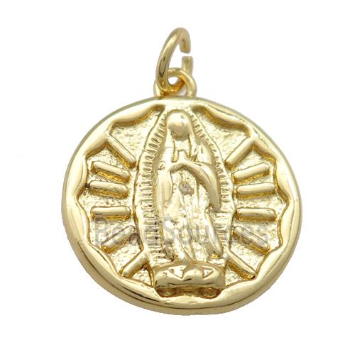 copper Virgin Mary charm pendant, gold plated