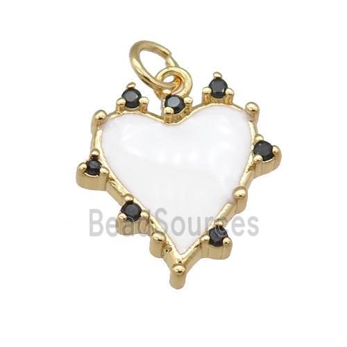 copper Heart pendant with white enamel, gold plated