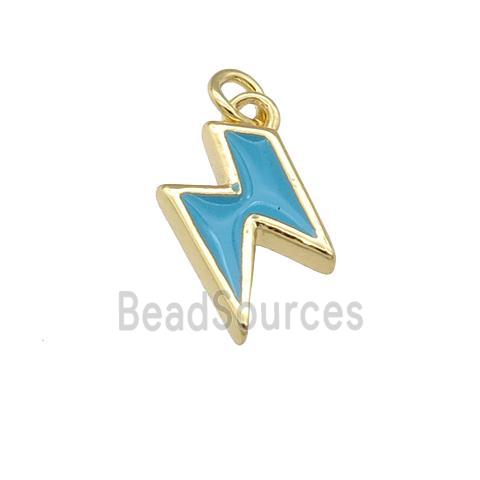 copper Lightning pendant with teal enamel, gold plated