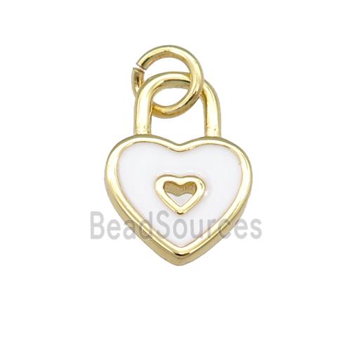 copper Heart Lock pendant with white enamel, gold plated