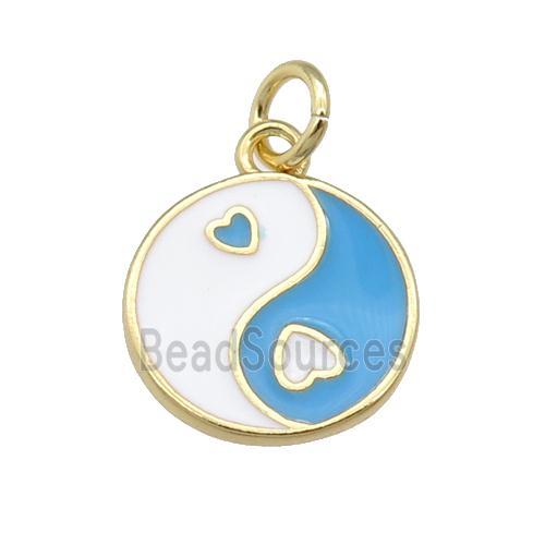 copper Taichi pendant, yinyang, blue enamel, gold plated