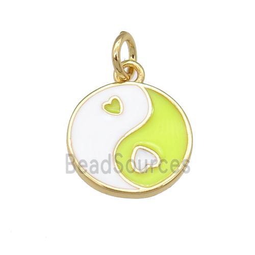 copper Taichi pendant, yinyang, yellow enamel, gold plated