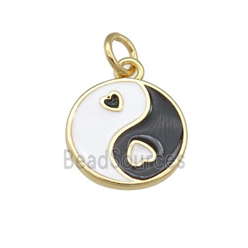 copper Taichi pendant, yinyang, white black enamel, circle, gold plated