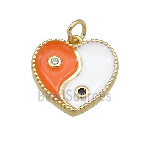 copper Taichi pendant with orange enamel, heart, gold plated