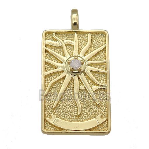 copper Tarot Card pendant, sun, gold plated