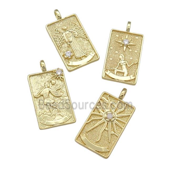 copper Tarot Card pendant, gold plated, mixed